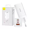Cargador de pared Baseus GaN5 Pro 65W — USB + 2×USB-C (QC3.0, PD3.0) con cable USB-C de 1m, blanco