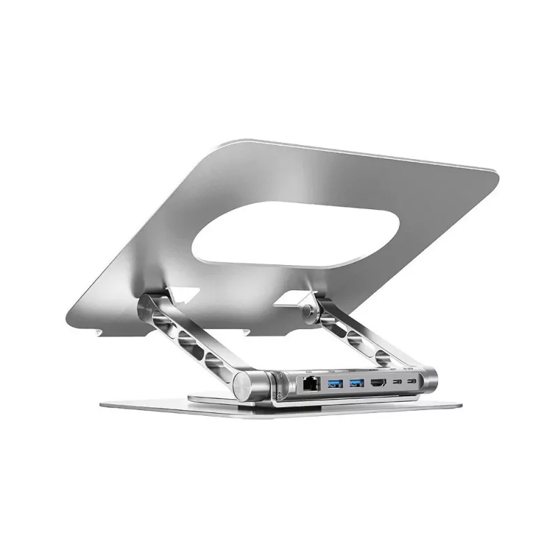 Soporte para portátil Unitek D1109B01 — soporte ajustable de aluminio con USB-C HDMI 4K PD 100W extraíble, 2x USB-A, RJ-45, para hasta 17