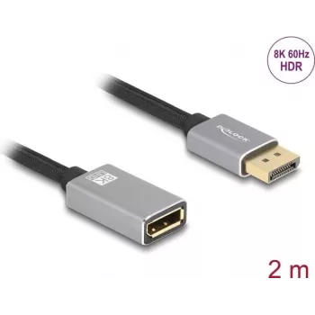 Cable alargador DisplayPort DeLOCK 8K 60 Hz 2 m gris metal sin bloqueo