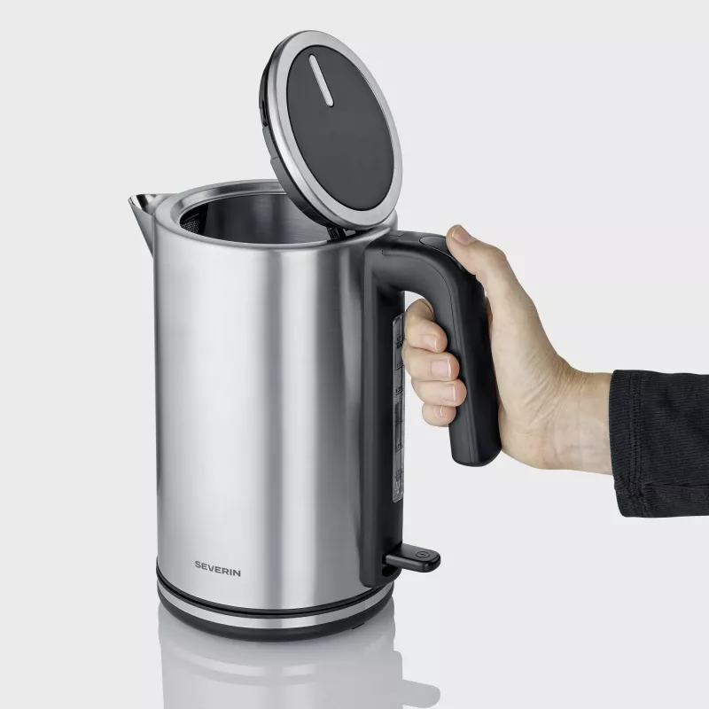Hervidor de agua SEVERIN WK 3449 — 1,7 l, 2400 W, acero inoxidable/plástico, negro-plata