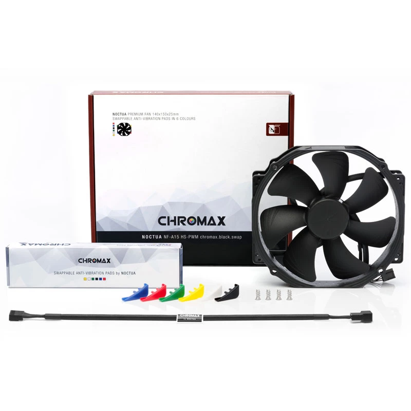Ventilador de caja Noctua NF-A15 HS-PWM chromax.Black.swap 150 mm, PWM, 300–1500 RPM, 140,2 m³/h, 24,6 dB