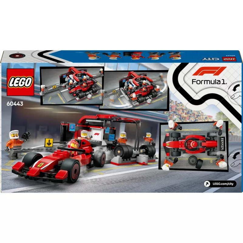 LEGO City F1-Boxenstopp-Set 60443 – Coche Ferrari F1, 322 piezas, 5 minifiguras, edad 6+