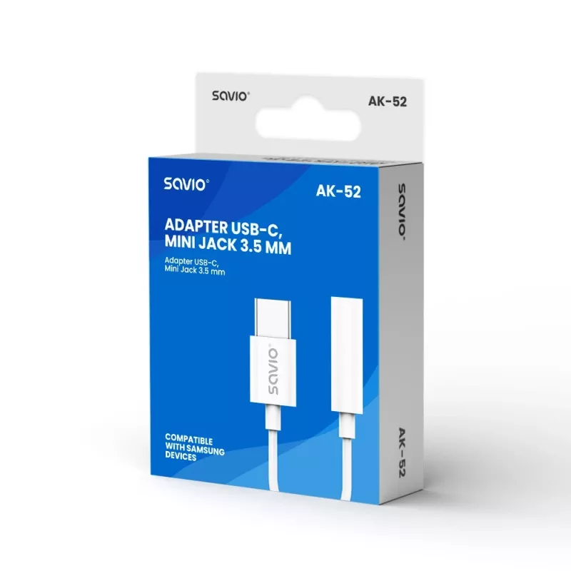 Adaptador de audio USB Type 3.1 C (M) – Jack 3,5mm (H) Blanco SAVIO AK-52