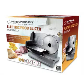 Cortadora eléctrica de fiambres ESPERANZA EKM018K, carcasa de acero inoxidable, 150 W, cuchilla de 19 cm, grosor de loncha máx. 1,5 cm