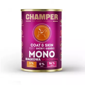 CHAMPER Coat & Skin monoproteico ternera - alimento húmedo para perros - 400g