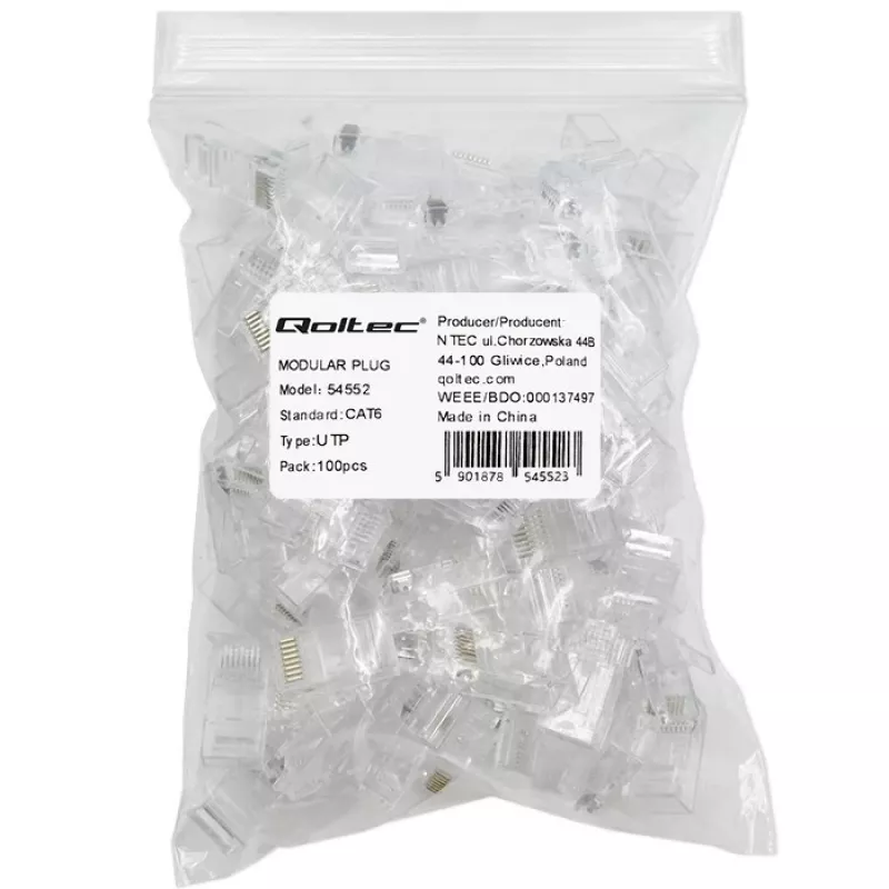 Conector RJ45 modular QOLTEC 54552 CAT6 UTP, pack de 100