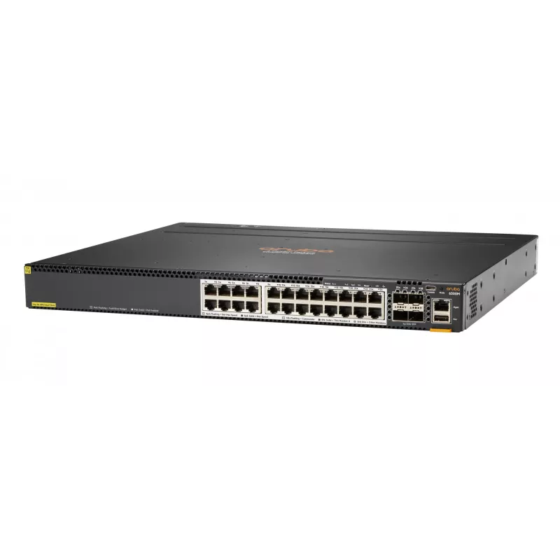 Hewlett Packard Enterprise HPE Aruba 6300M - Switch - L3 - gestionado - 24 x 1/2,5/5/10GBase-T + 4 x 1 Gigabit / 10 Gigabit / 25 Gigabit / 50 Gigabit SFP56 (Uplink / Stacking) - frontal