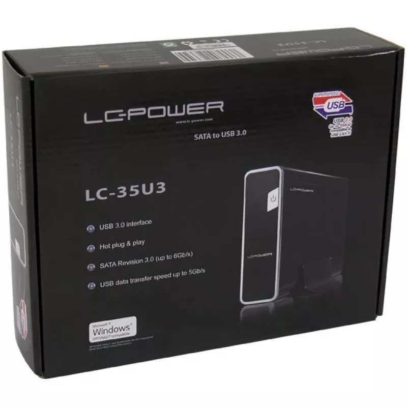 LC Power LC-35U3 - carcasa de almacenamiento - 8,9 cm (3.5) - SATA 6Gb/s - 600MBps - USB3.0 - negro (LC-35U3)