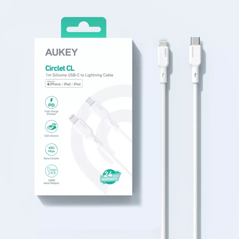 Cable de silicona blanco CB-SCL2 Lightning-USB-C USB Power Delivery USB-PD