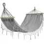 Hamaca Black Forest, gris con flecos, individual 200x100cm con estructura