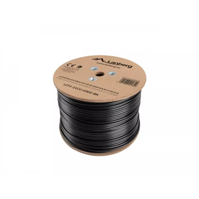 Lanberg LCF5-21CU-0305-BK cable de instalación Cat5e F/UTP para exterior, cobre macizo, 305 m, negro