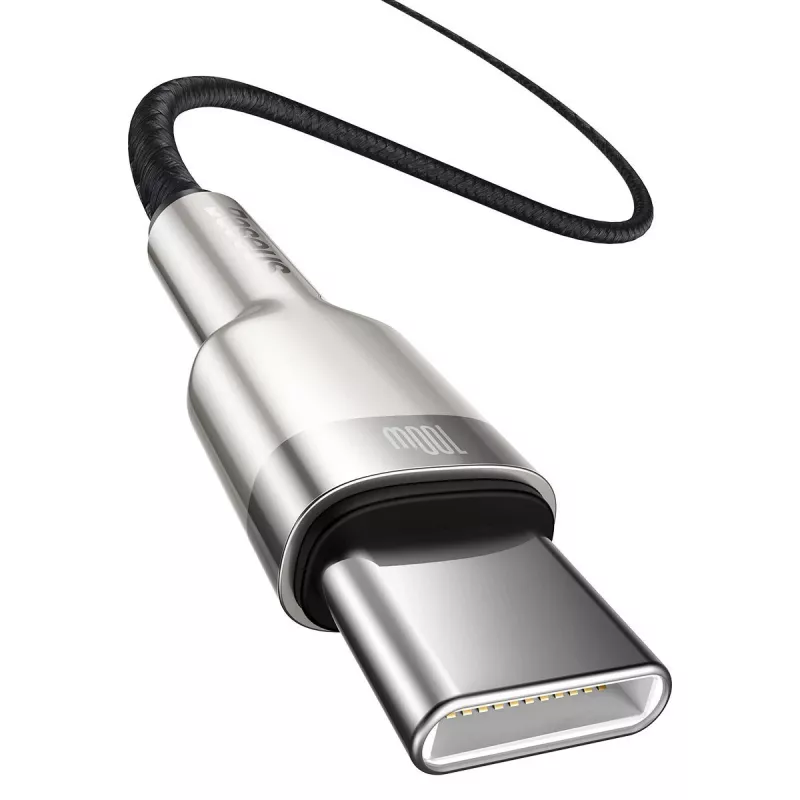 Cable USB‑C a USB‑C Baseus Cafule Metal — 2 m, 100W de potencia de carga, USB 2.0 (480 Mbit/s), contactos galvanizados, negro