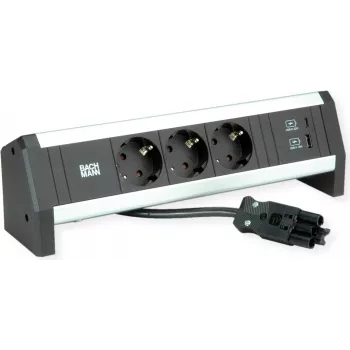 BACHMANN Desk1 3x toma de contacto de protección, cargador USB, GST18 0,2m