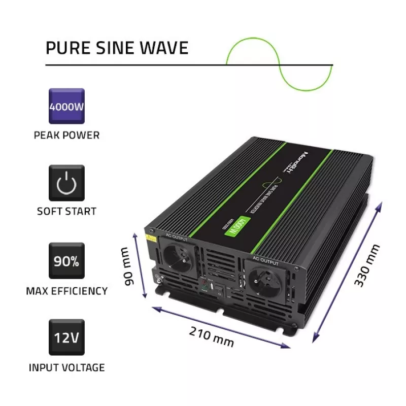 Qoltec Monolith Fuente de alimentación para coche 4000 W Negro