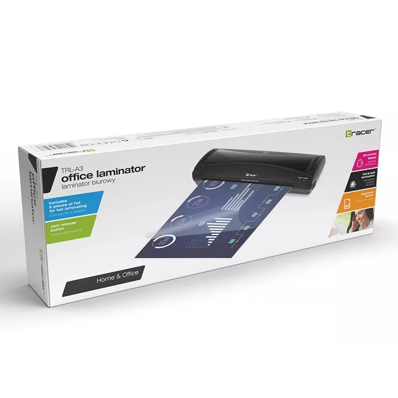 Plastificadora en frío/caliente TRACER TRL-A3 — plastificadora A3, ancho máx. 33 cm, negra