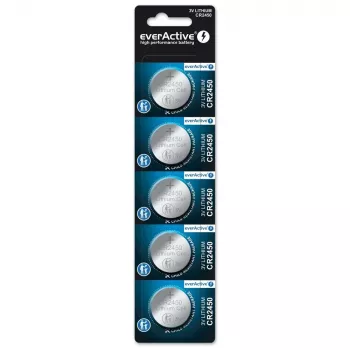 Pila de botón de litio everActive CR2450, 3 V, 5 mm de altura — pack de 5