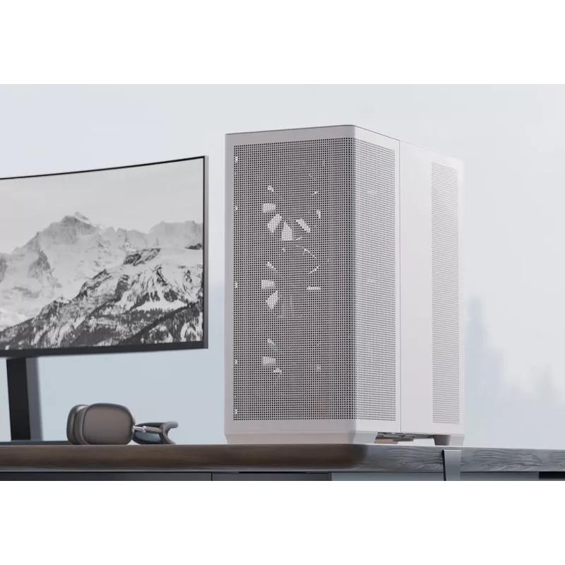 APNX Caja de PC Semitorre C1-R-WT-v1 — Blanca, compatible con ATX/Micro-ATX/Mini-ITX, 3 ventiladores frontales de 120 mm preinstalados, 3 bahías de 3,5 pulgadas + 3 de 2,5 pulgadas, USB 3.2 Gen1 x2