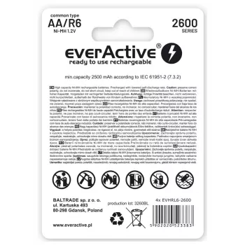 Pilas recargables R6 AA 2600mAh EverActive Professional contenido del paquete 1x blíster