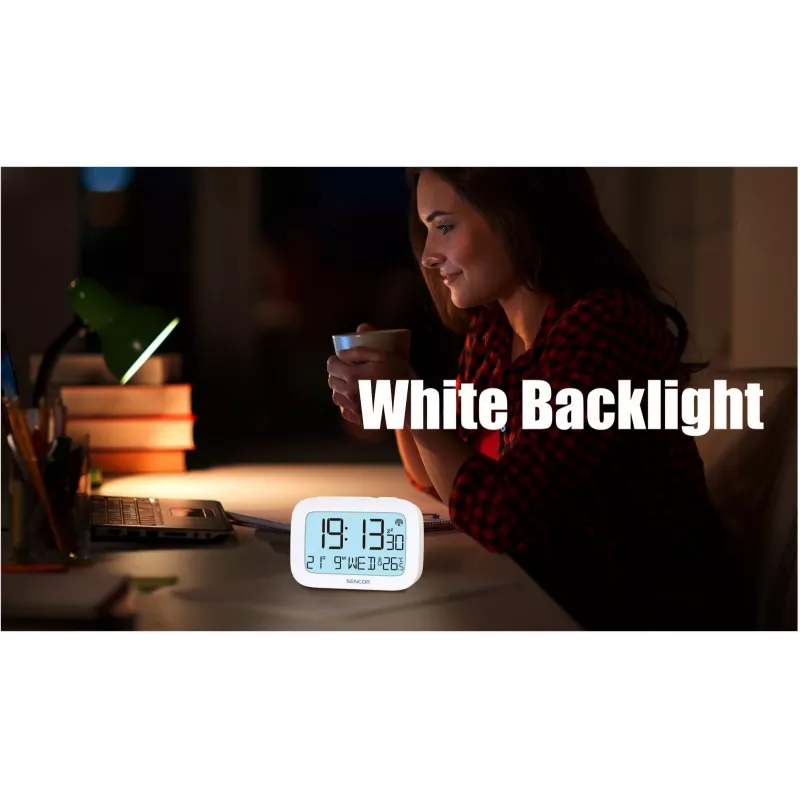 Despertador digital SENCOR SRC 2200 con pantalla LED y respaldo de batería