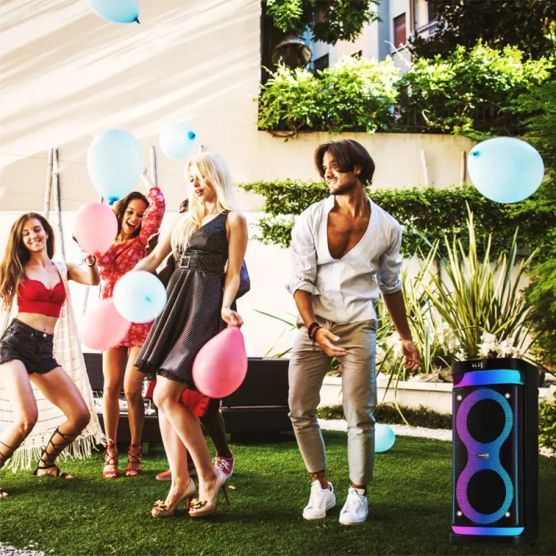 Altavoz portátil MANTA SPK0601B100, 100 W, Bluetooth, karaoke, micrófono inalámbrico, batería, ecualizador, iluminación disco