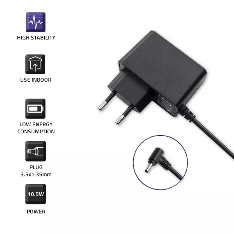Fuente de alimentación Qoltec con conector macho 10,5W 5V 2,1A 3,5*1,35
