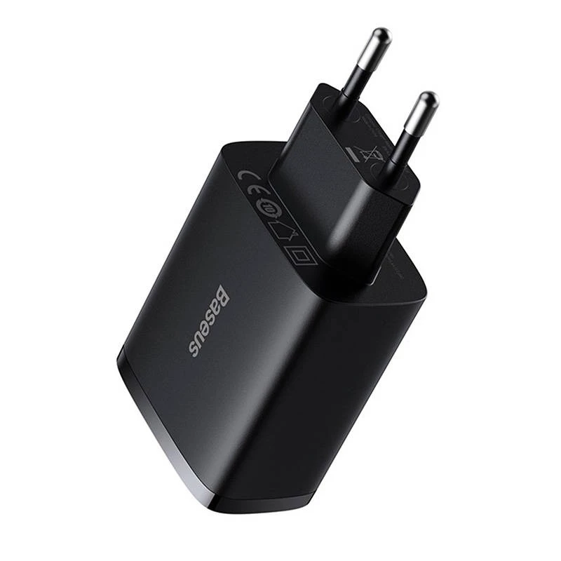 Baseus Cargador rápido compacto, 3x USB, 17 W (Negro)
