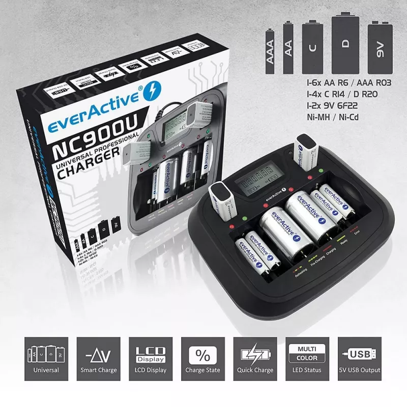 everActive NC-900U cargador de pilas universal