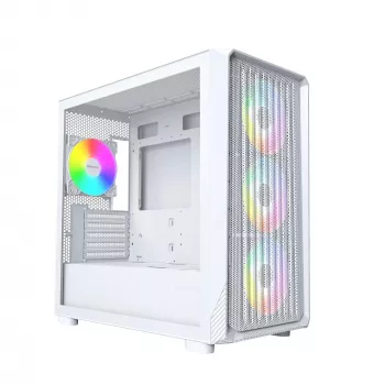 Caja de PC Montech X5M (W) Micro Tower, Blanco — Micro-ATX/Mini-ITX, compatible con fuentes ATX, 3x120 mm frontal, 1x120 mm trasero, 2 bahías de 3,5