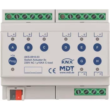 MDT AKS-0810.03 Actuador de conmutación 8 canales 6TE REG 10A 230VAC carga C estándar 140µF (AKS-0810.03)