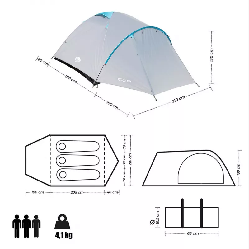 Tienda de campaña NILS CAMP ROCKER NC6013 para 3 personas