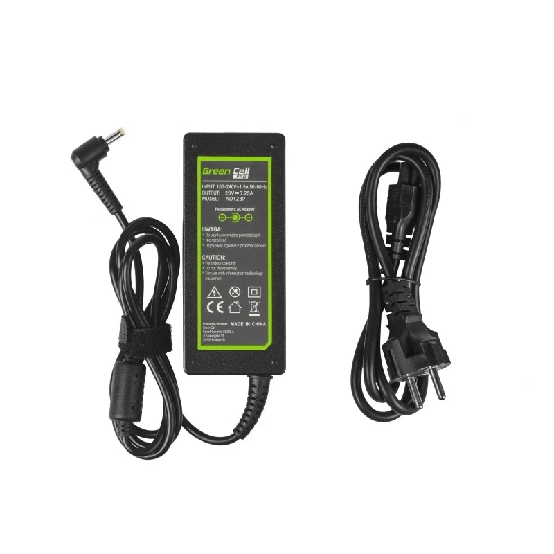 Fuente de alimentación Green Cell AD123P 65 W 20 V 3,25 A para Lenovo, para interior, negro, cable de 2 m