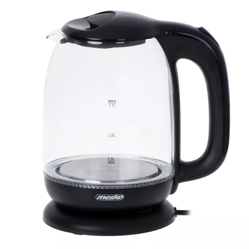 Mesko | Hervidor | MS 1302b | Eléctrico | 2200 W | 1,7 L | Vidrio | Base giratoria 360° | Negro