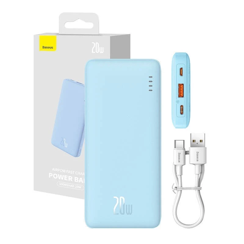 Batería portátil Baseus Airpow 10000 mAh, 20W, LiPo, USB-C + USB-A, azul