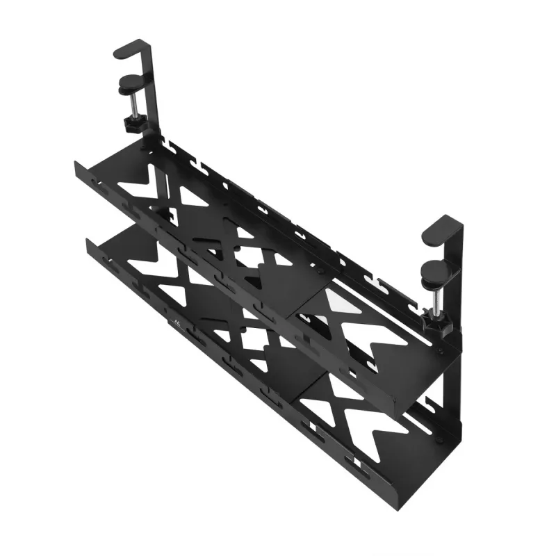 Organizador de cables para escritorio MACLEAN MC-102 – bandeja bajo la mesa de dos niveles, carga máx. 5 kg, longitud máxima 728 mm, negro