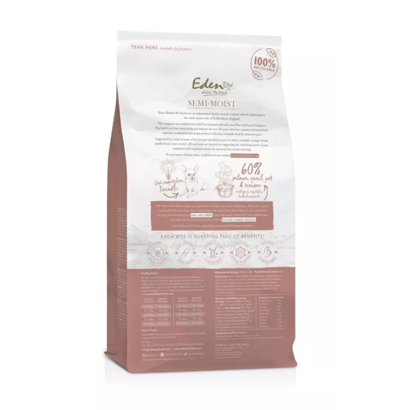 EDEN Semi-Moist Salmón y codorniz - Comida semihúmeda para perros - 10kg