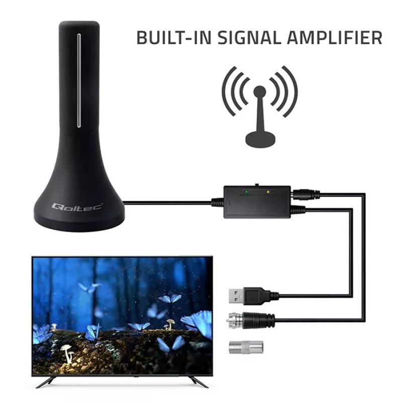 Antena de televisión QOLTEC TV DVB-T/T2 Qoltec (interior/exterior) Modelo 57065