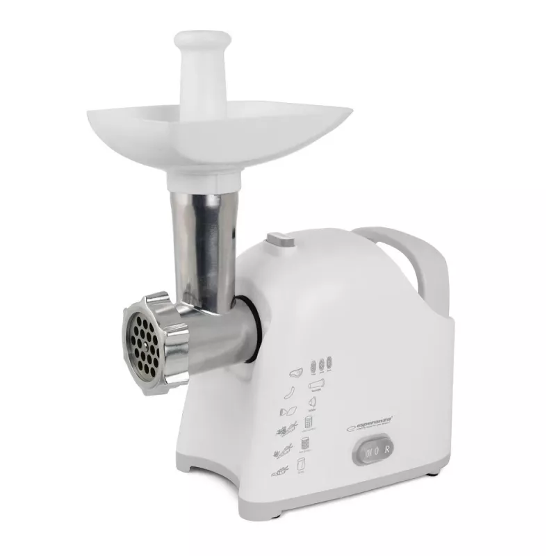 Picadora de carne ESPERANZA EKM033, 2200 W, blanca, cuchilla de acero inoxidable, marcha atrás, embudo para salchichas, accesorio para kibbeh