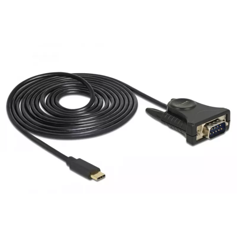 Delock 62964 Adaptador de USB-C a serie DB9 RS-232, 1,8 m, negro