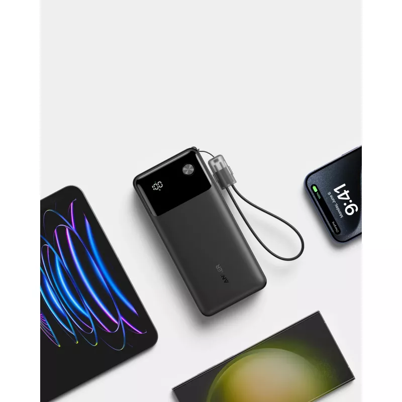 Batería externa con cable USB-C 20000 mAh 30W Negro