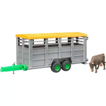 Remolque para ganado con 1 modelo de vaca accesorio, BRUDER, escala 1:16, plástico, verde/gris