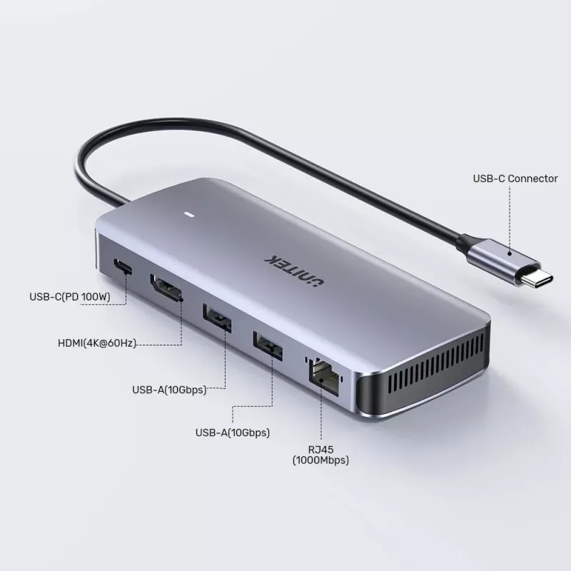 Hub activo UNITEK USB-C 10GBPS, M.2, HDMI, PD 100W