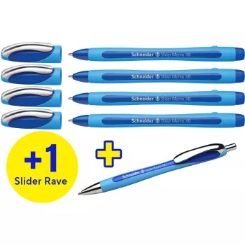 Schneider Slider Memo XB bolígrafos, azul, 4 uds. + Slider Rave gratis