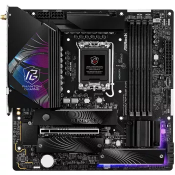 Placa base ASRock Phantom Gaming Z890M Riptide WiFi — Intel Z890, LGA1851, microATX, DDR5, 4x DIMM, 256GB, Wi‑Fi 6E, 2.5Gb LAN