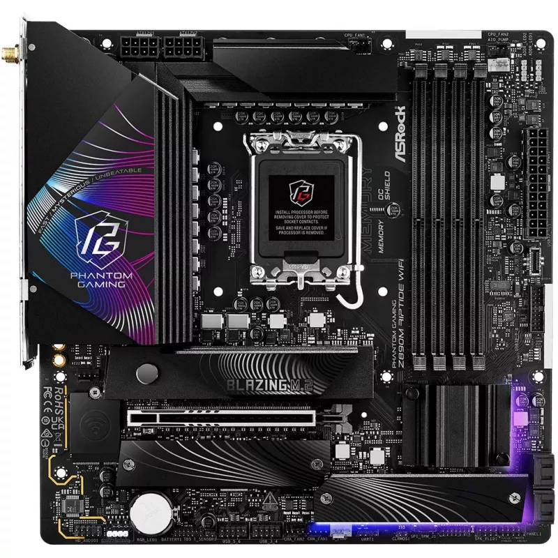 ASRock Phantom Gaming Z890M Riptide WiFi placa base, Intel Z890, LGA1851, micro ATX, DDR5, hasta 256 GB, Wi-Fi 6E, Bluetooth, LAN 5GbE, USB4