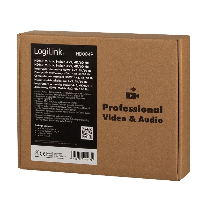 Conmutador HDMI 4x2 puertos 4K/60Hz