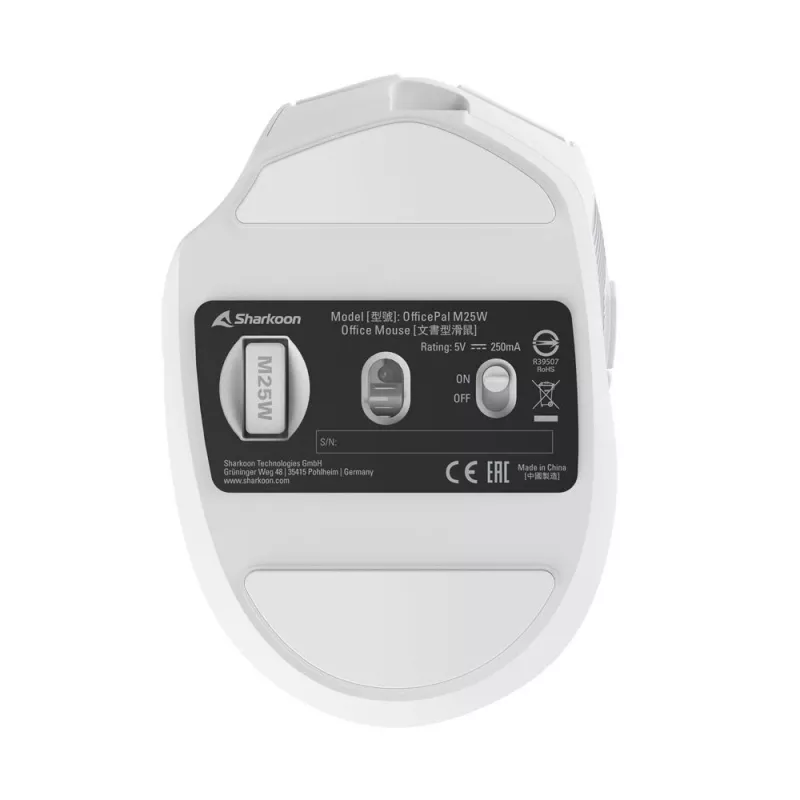 Sharkoon OfficePal M25W ratón de oficina inalámbrico, para diestros, 4000 DPI