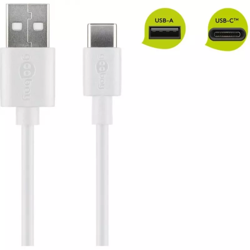 Wentronic 59130 Cable USB de 2 m USB A a USB C conector macho conector macho blanco (59130)