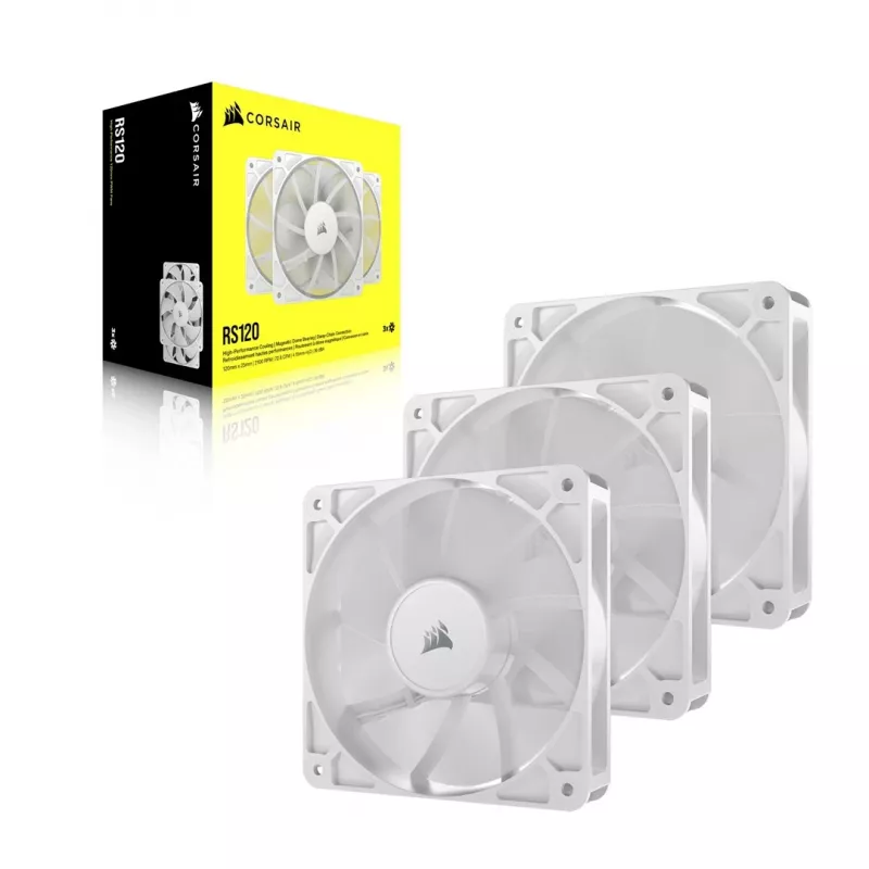 Corsair RS120 PWM ventiladores de caja, pack de 3, 120 mm, blanco, CO-9050193-WW