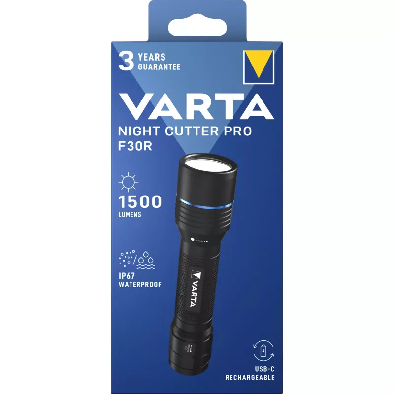 Linterna Varta F30R aluminio recargable LED, carcasa de aluminio, recargable