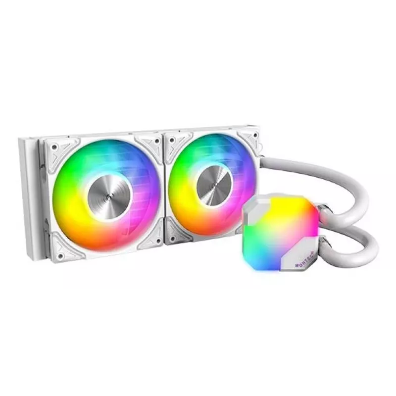 Refrigeración líquida AIO Montech Hyper Flow ARGB 240 mm blanco — radiador de 240 mm, iluminación ARGB, acabado blanco